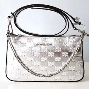 Michael Michael Kors Silver Pouchette Jet Set Travel Crossbody Bag Metallic $495